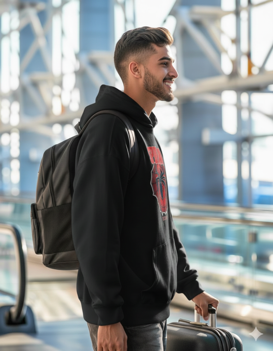 Spiderman Black Oversized Hoodie - Drop shoulders