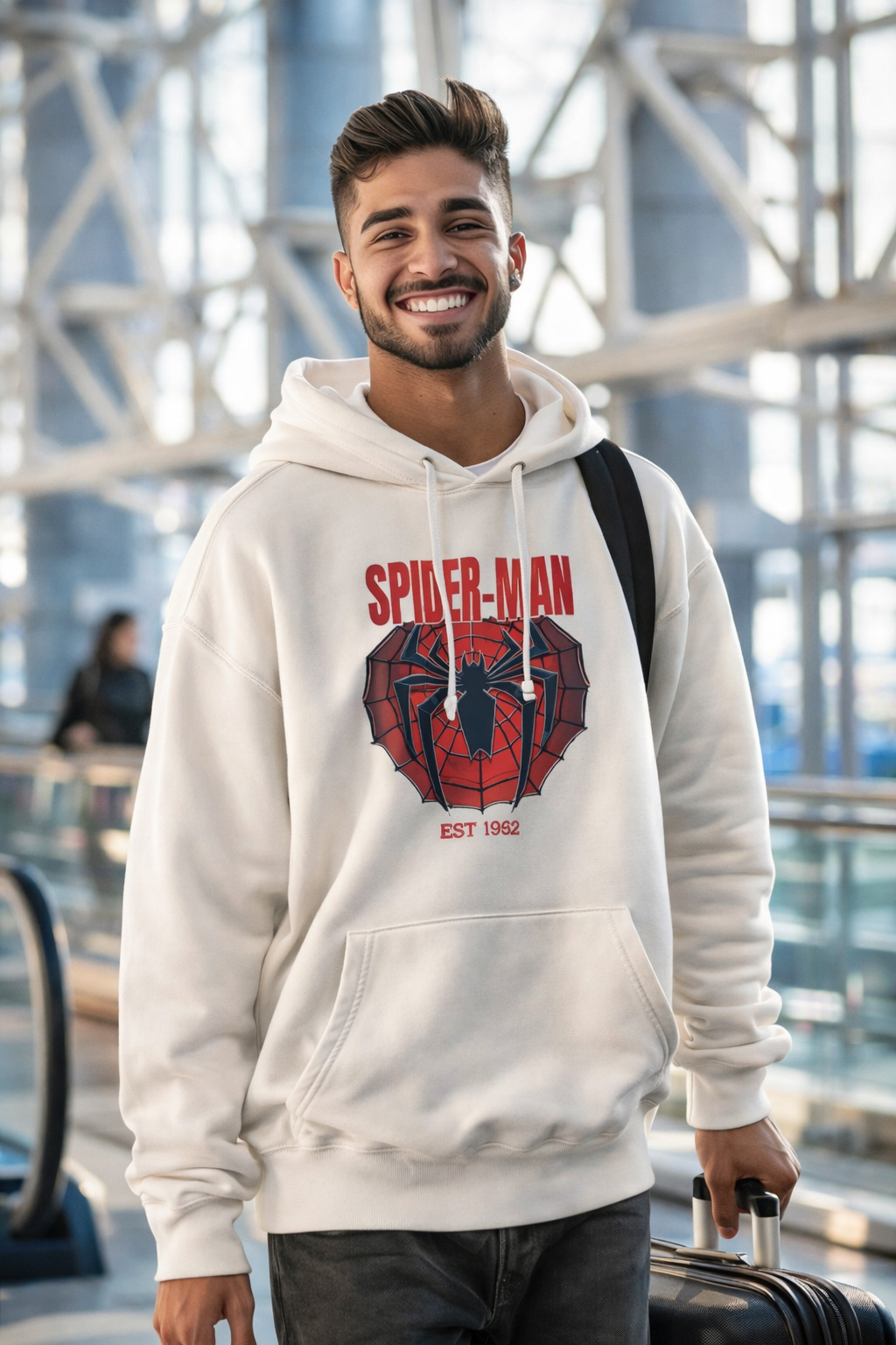 Spiderman White Oversized Hoodie - Drop shoulders