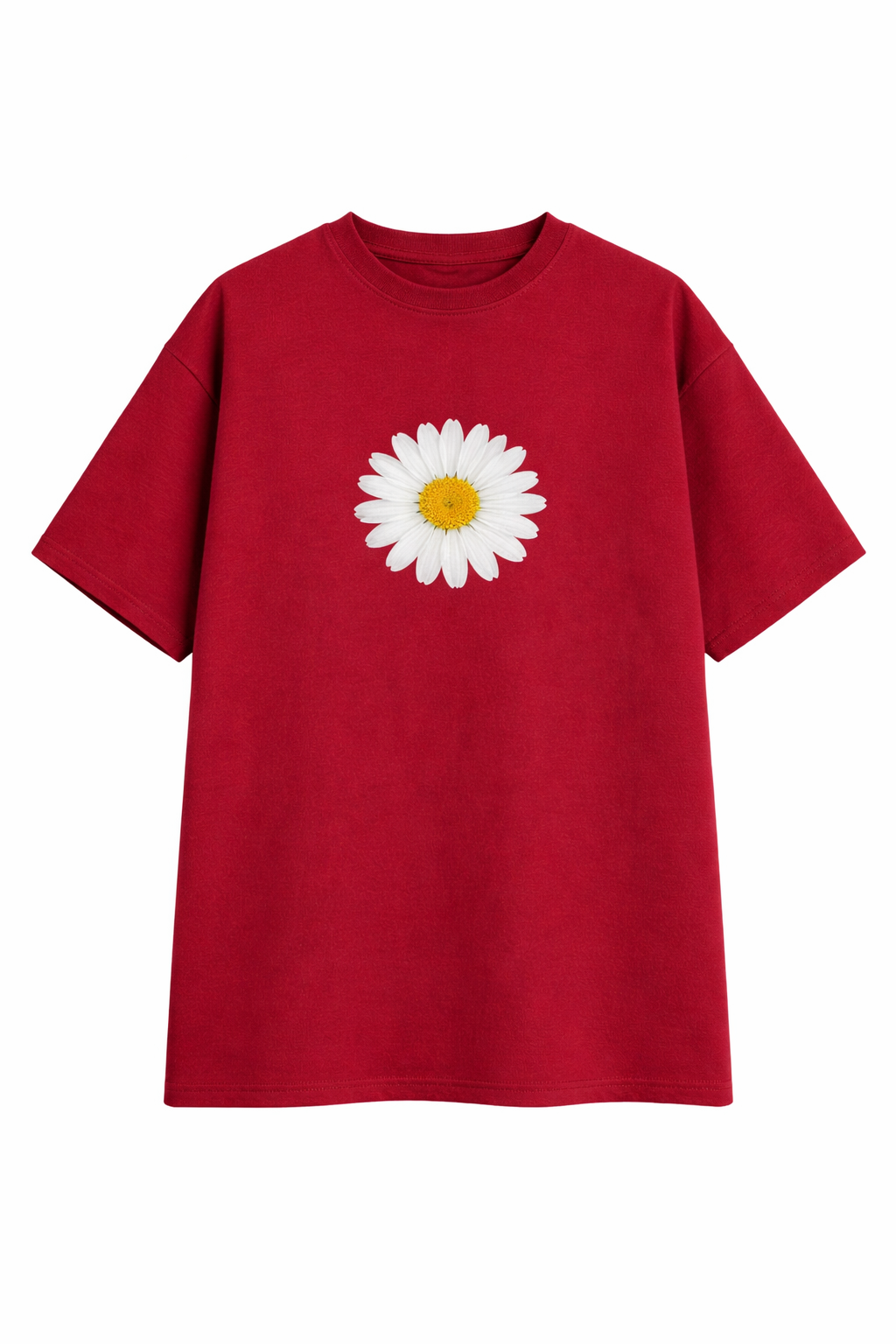 Daisy Flower Maroon T-Shirt for Women – Aesthetic Cotton Tee