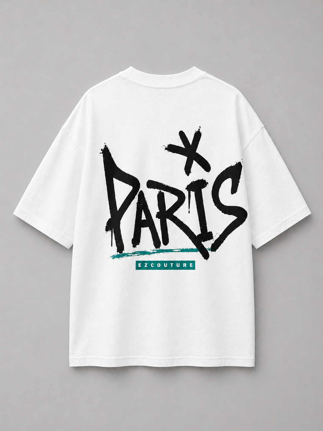 Men’s White Oversized Drop Shoulder T-Shirt – Paris Graphic Back Print | EZCOUTURE Streetwear Tee