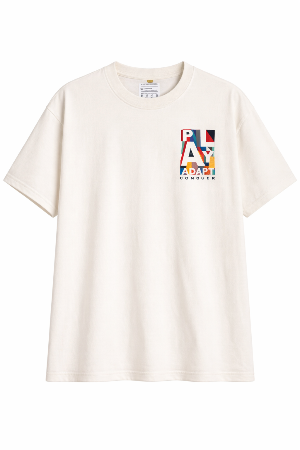 Men’s Oversized Beige Graphic T-Shirt – Play Adapt Conquer Print