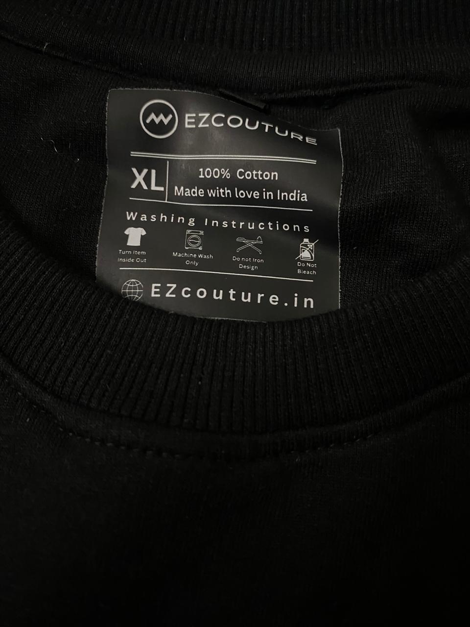 EZCOUTURE Black Oversized Drop Shoulder T-Shirt for Men | Premium Cotton Streetwear Graphic Tee