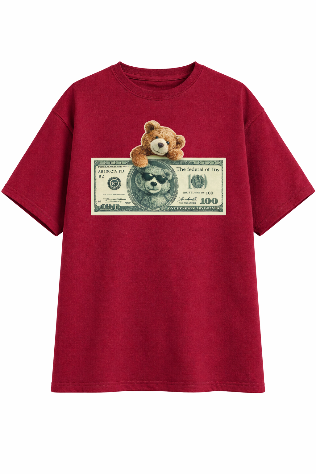 EZCOUTURE T-Shirt Toy Dollar Teddy | Wine | 240 GSM