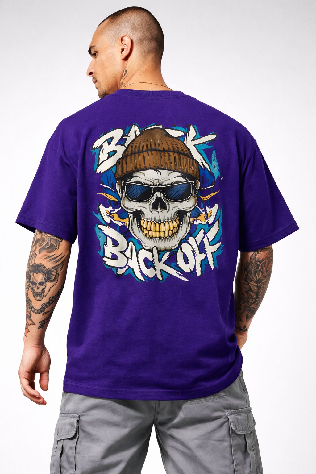 Men’s Purple Back Off Skull Print T-Shirt | Premium Streetwear Tee | 240 GSM