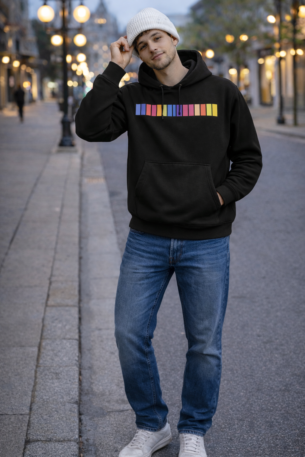 Black Oversized Hoodie - Multicolor Bar Print (GSM -320/430)