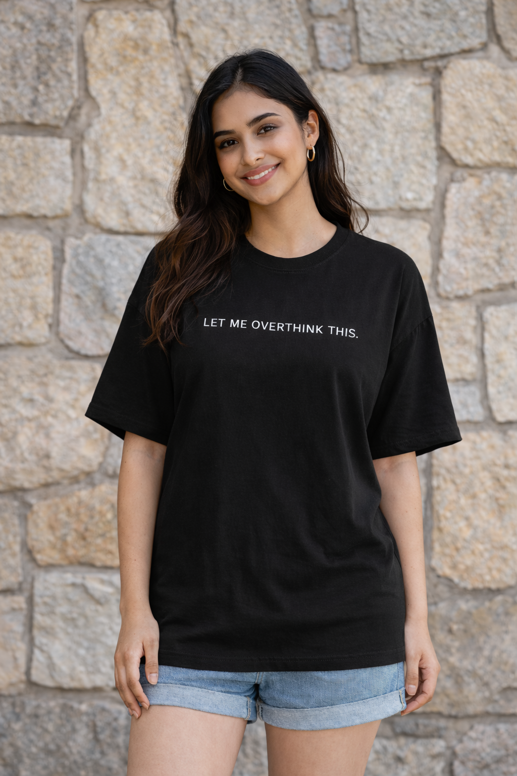 Let me Overthink - Black Oversized T-Shirt for Women