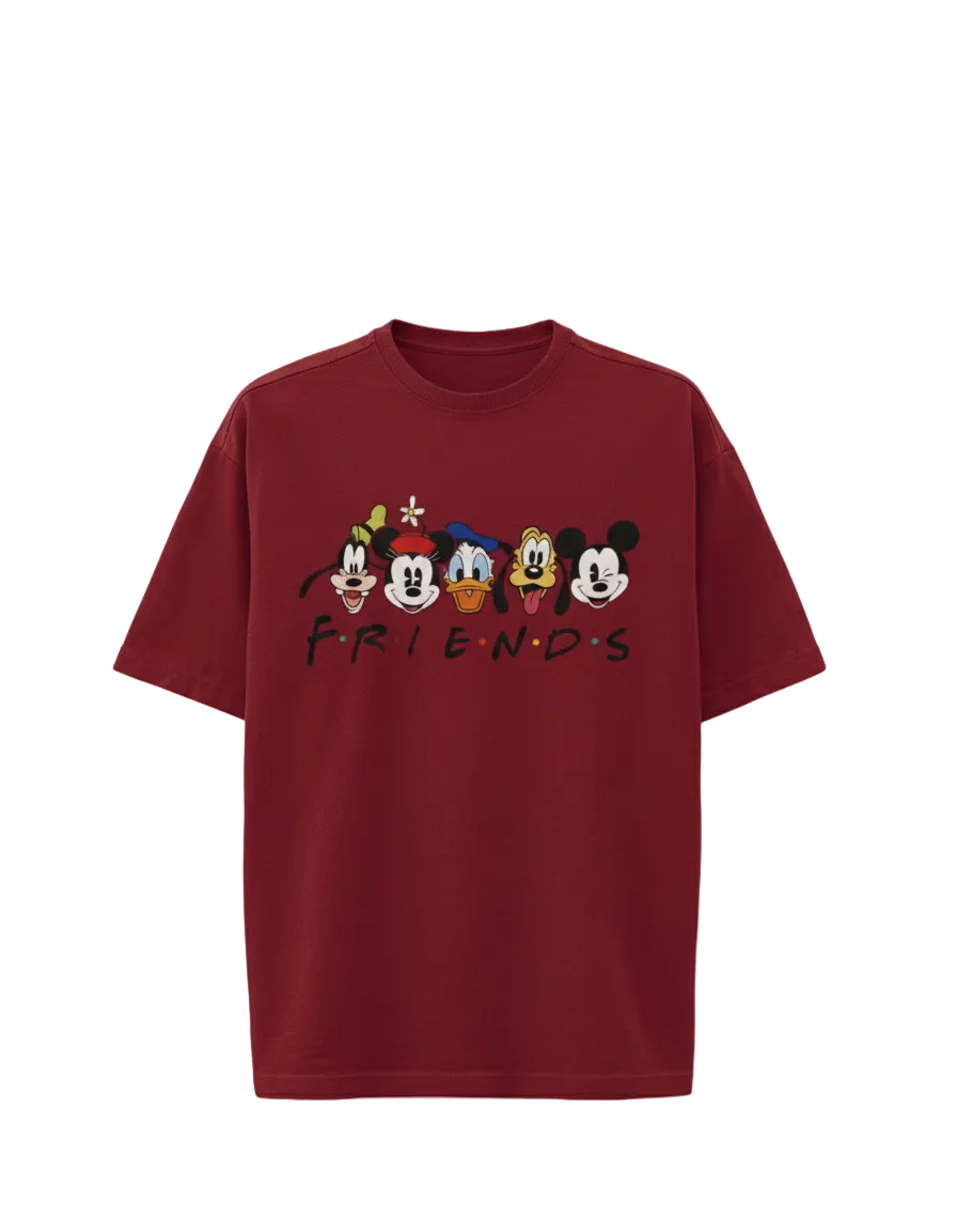Friends Oversized Drop Shoulder Red T-Shirt