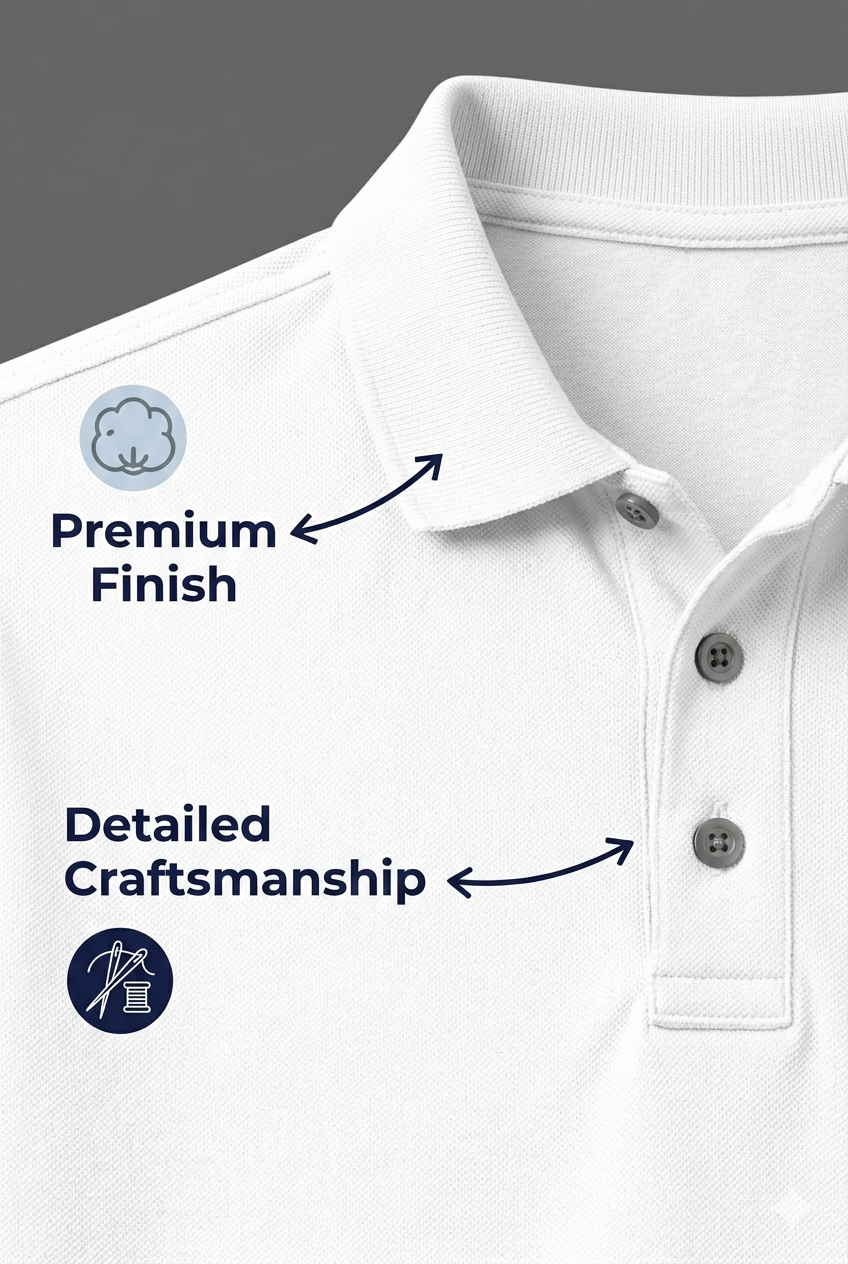 Men’s Classic Polo T-Shirt White – Premium Smart Casual Wear | 240 GSM