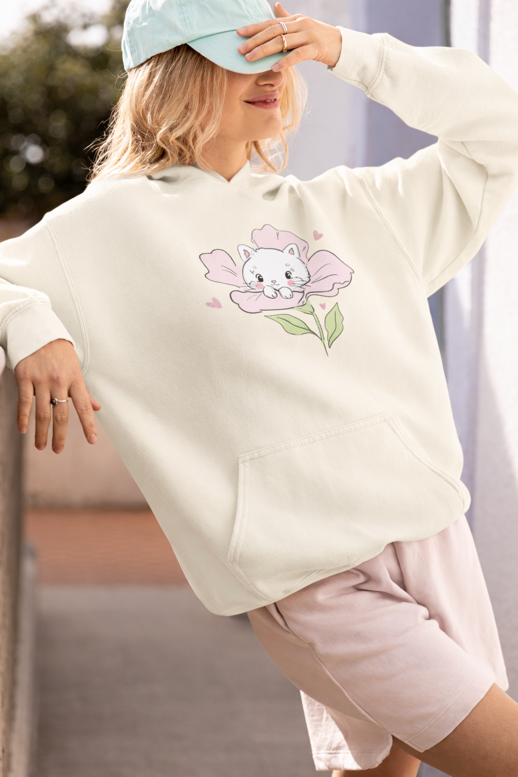 Girls Kitty Oversized Hoodie