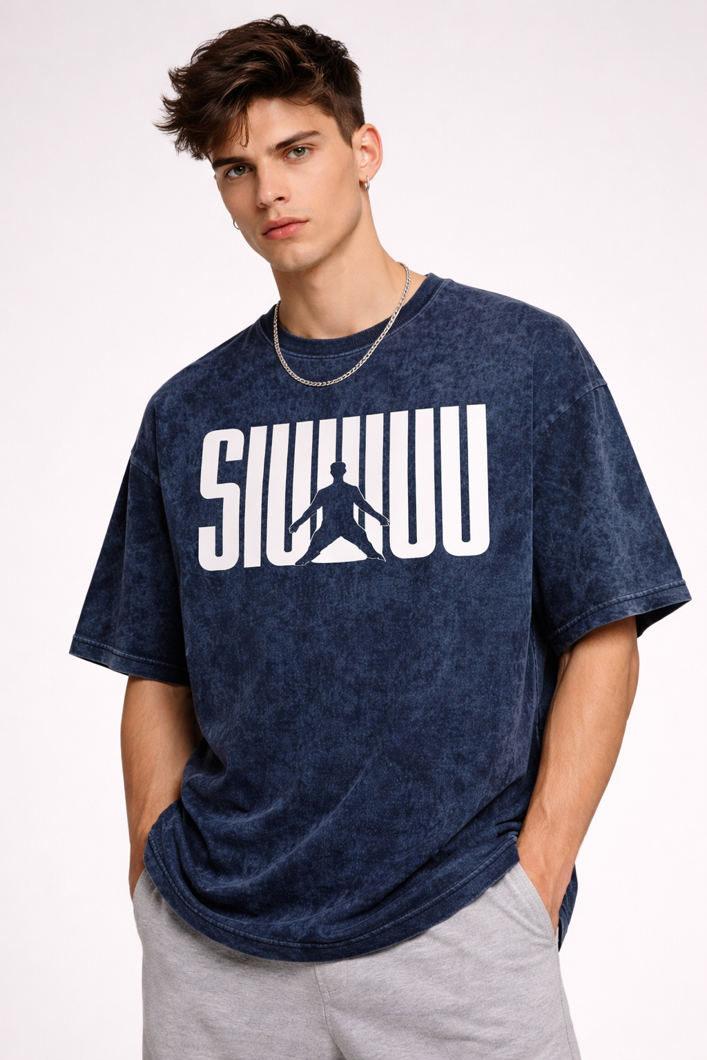 SIUUUU Oversized Acid Wash T-Shirt