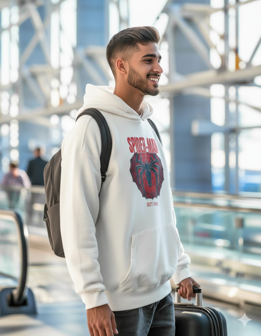 Spiderman White Oversized Hoodie - Drop shoulders