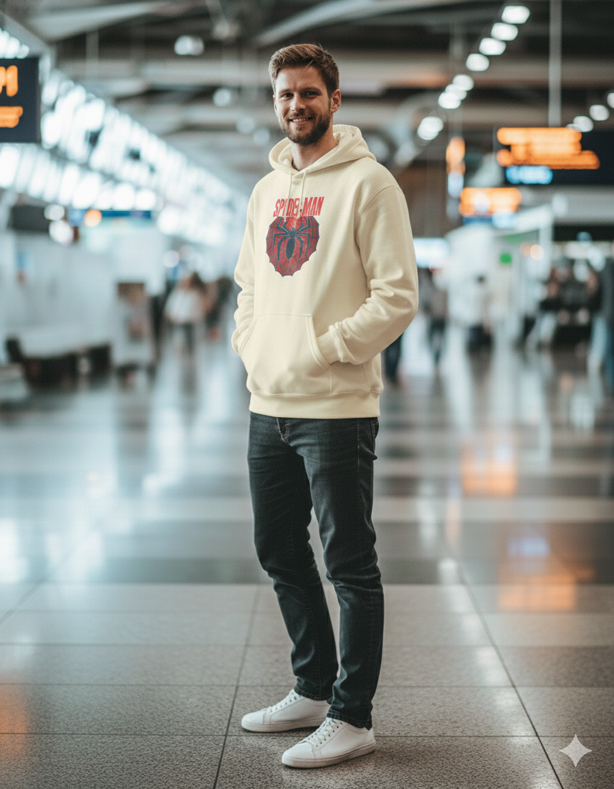 Spiderman Beige Oversized Hoodie  - Drop shoulders