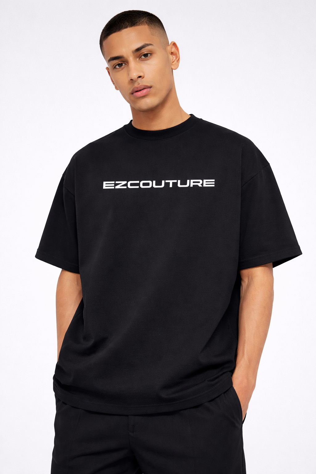 EZCOUTURE Black Oversized Drop Shoulder T-Shirt for Men | Premium Cotton Streetwear Graphic Tee