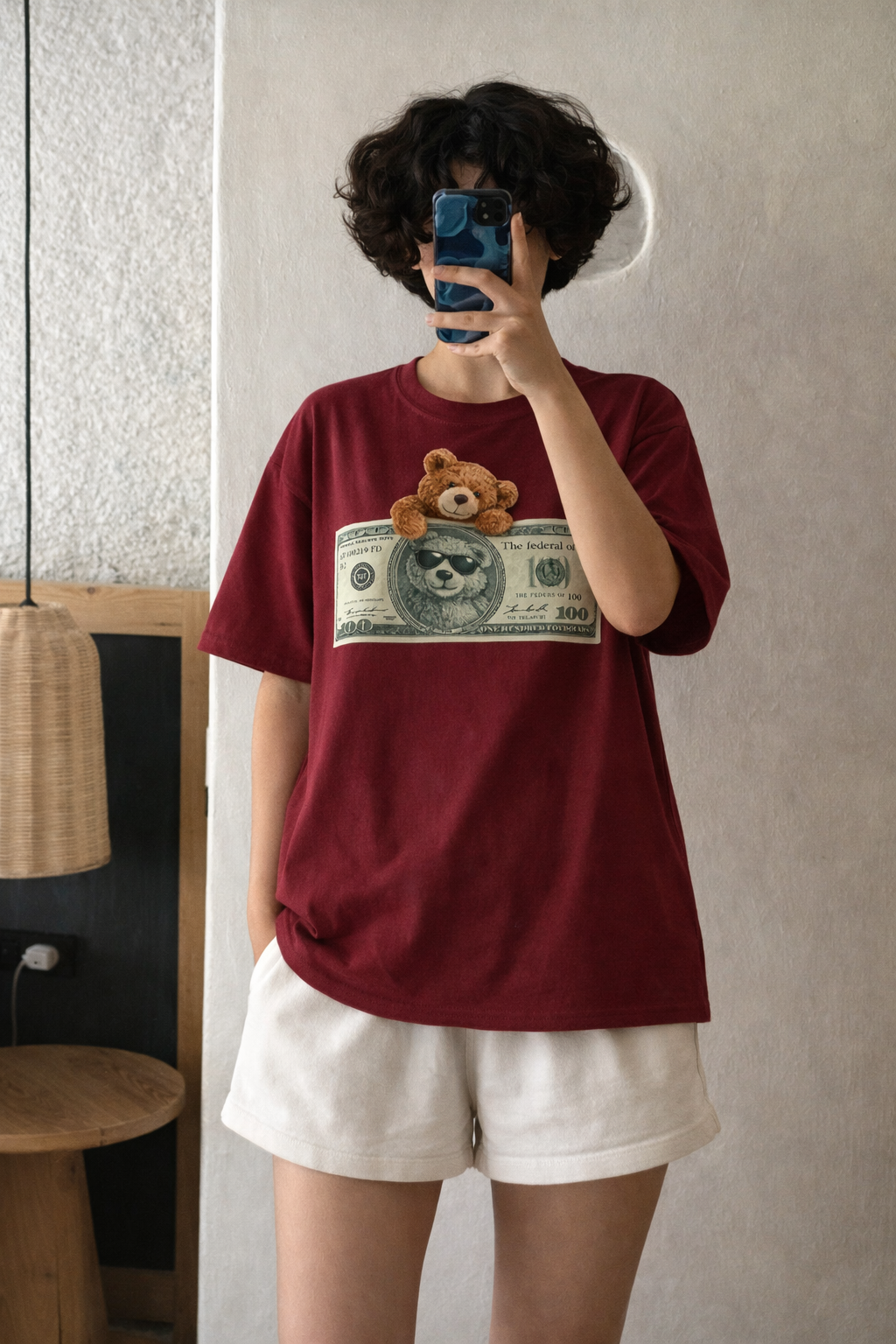 EZCOUTURE T-Shirt Toy Dollar Teddy | Wine | 240 GSM