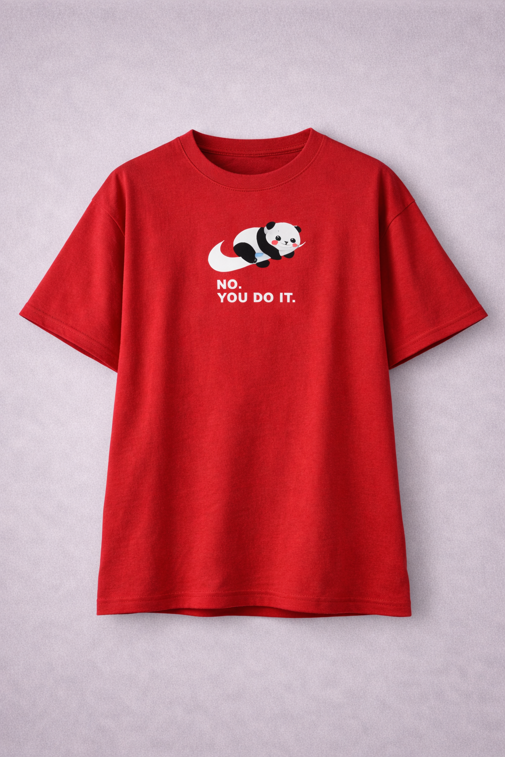 "No, You Do It" - Red Oversized Lazy Panda T-Shirt