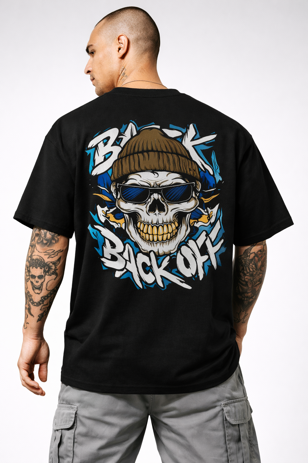 Men’s Black Back Off Skull Print T-Shirt | Premium Streetwear Tee | 240 GSM