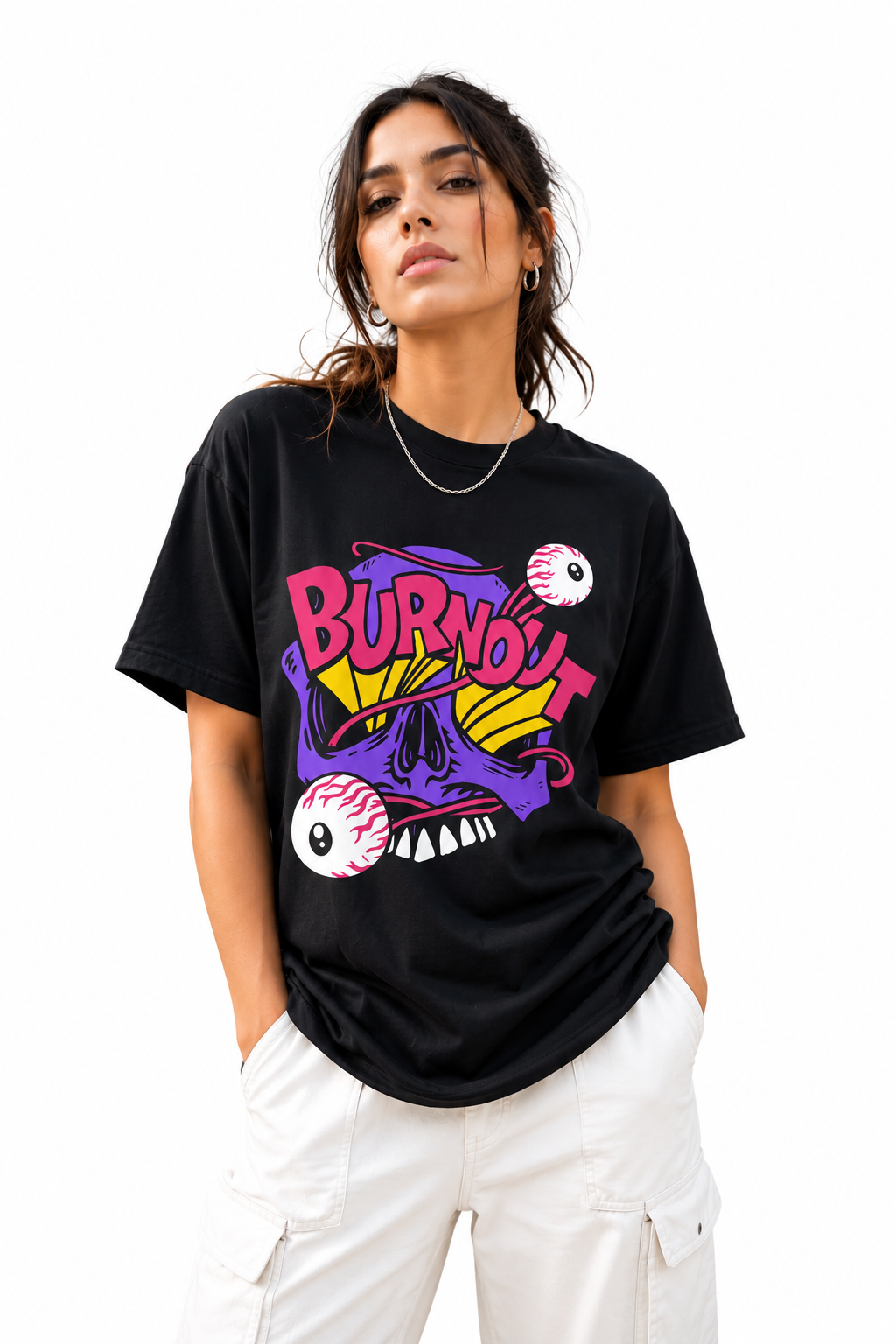 Burnout Black Oversized T-Shirt for Women – Aesthetic Streetwear Tee