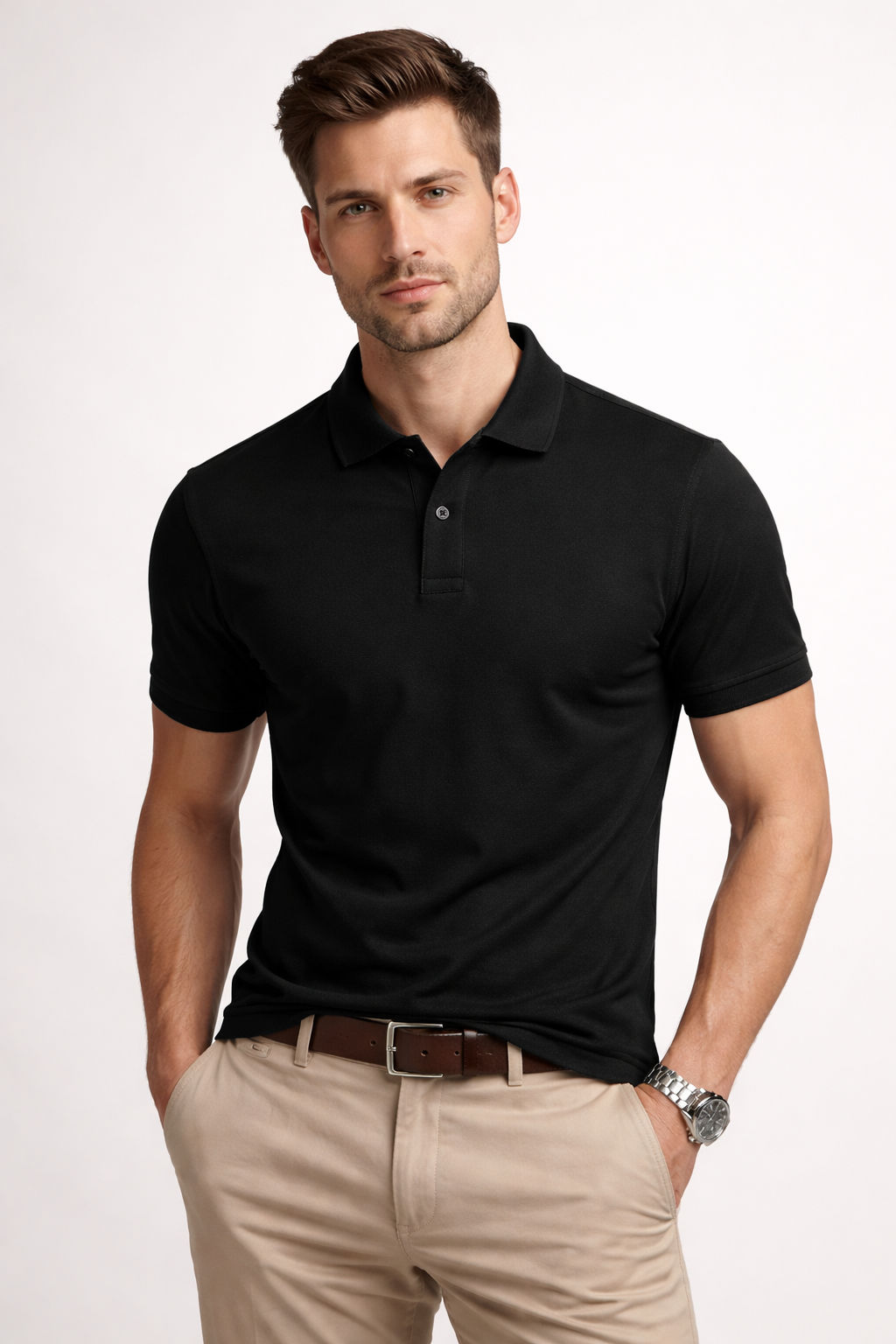 Men’s Classic Polo T-Shirt Black – Premium Smart Casual Wear | 240 GSM