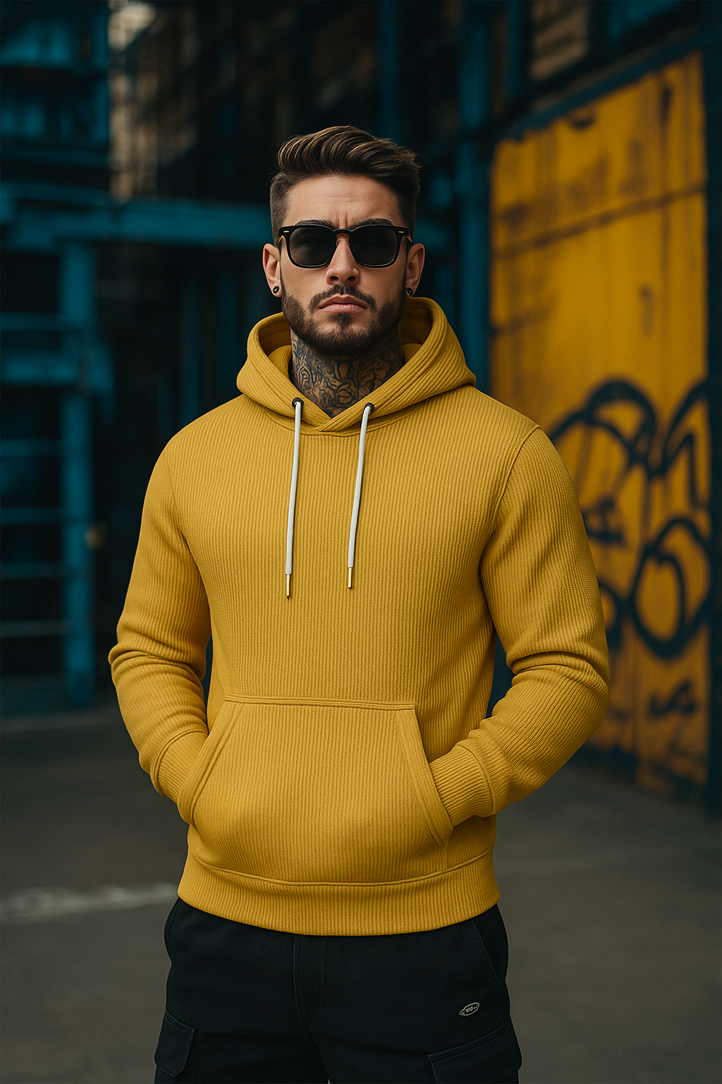 Mustard Yellow Textured Hoodies