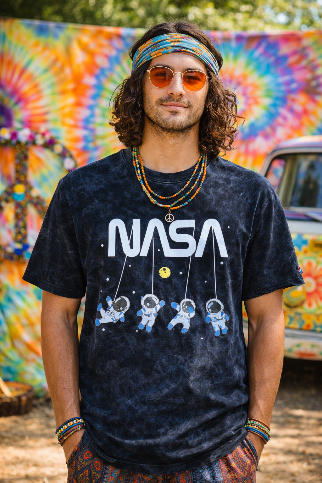 Acid Wash Oversized Drop Shoulder Print T-Shirt