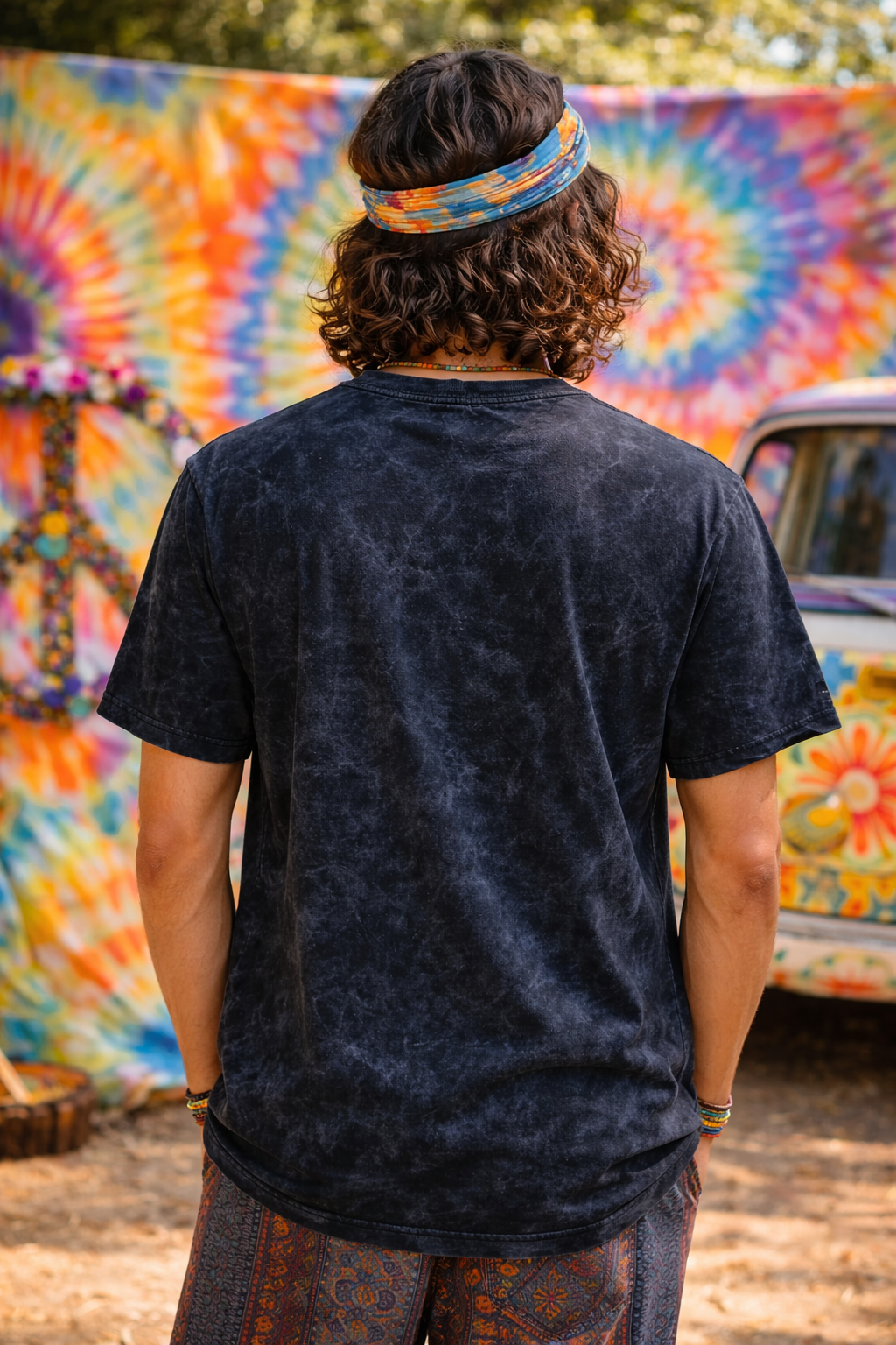 Acid Wash Oversized Drop Shoulder Print T-Shirt